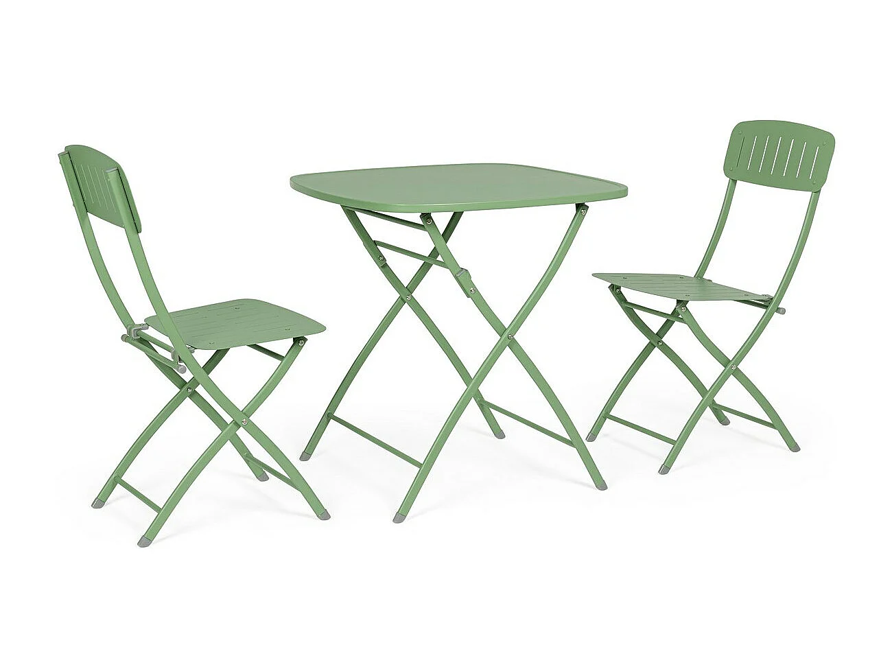Ensemble bistrot en acier vert sauge avec table et 2 chaises - YVONNE