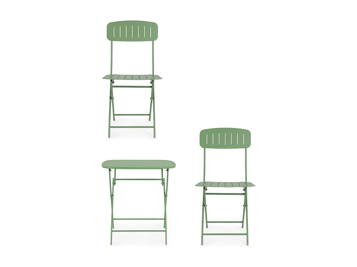 Ensemble bistrot en acier vert sauge avec table et 2 chaises - YVONNE
