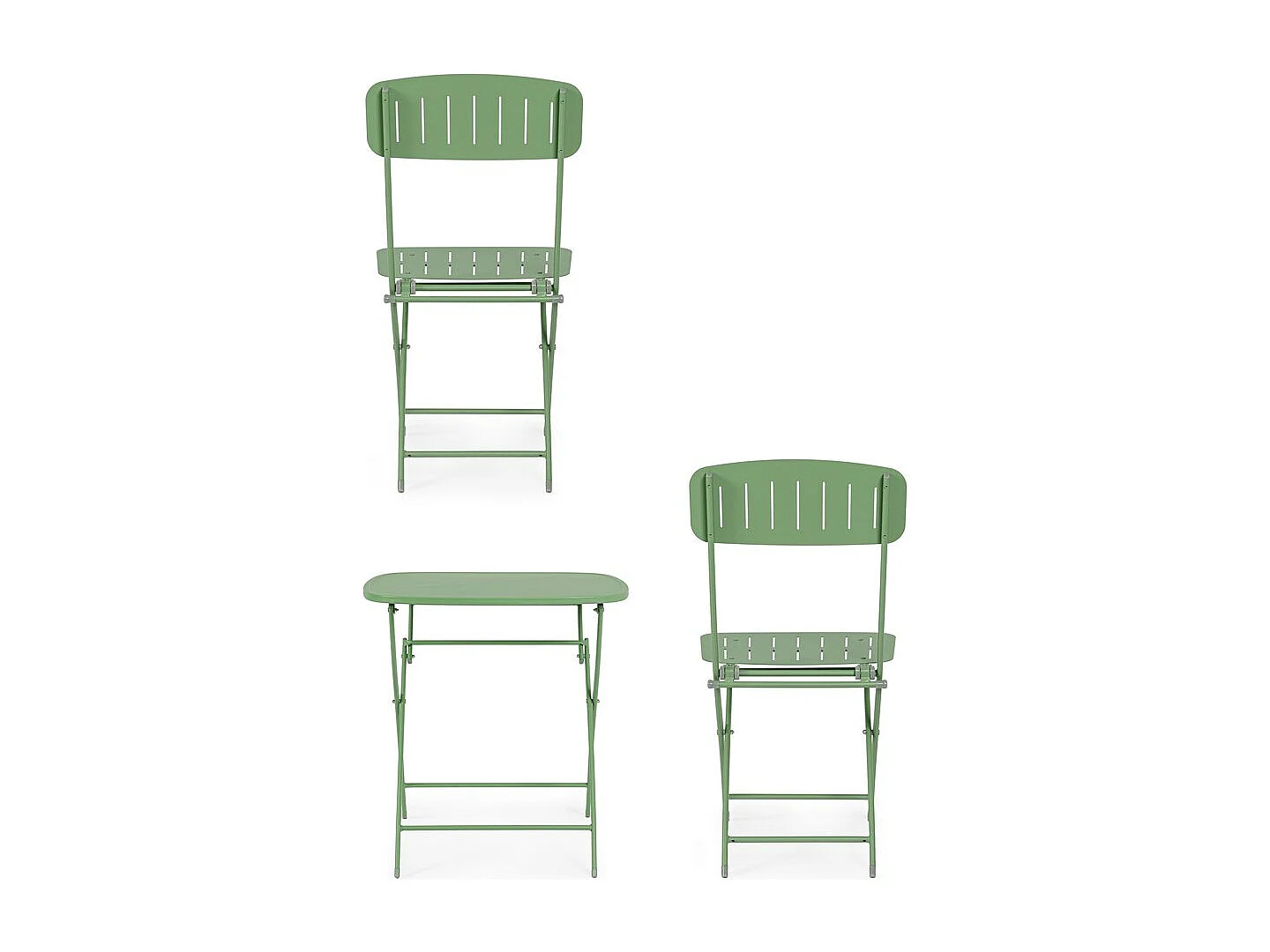 Ensemble bistrot en acier vert sauge avec table et 2 chaises - YVONNE
