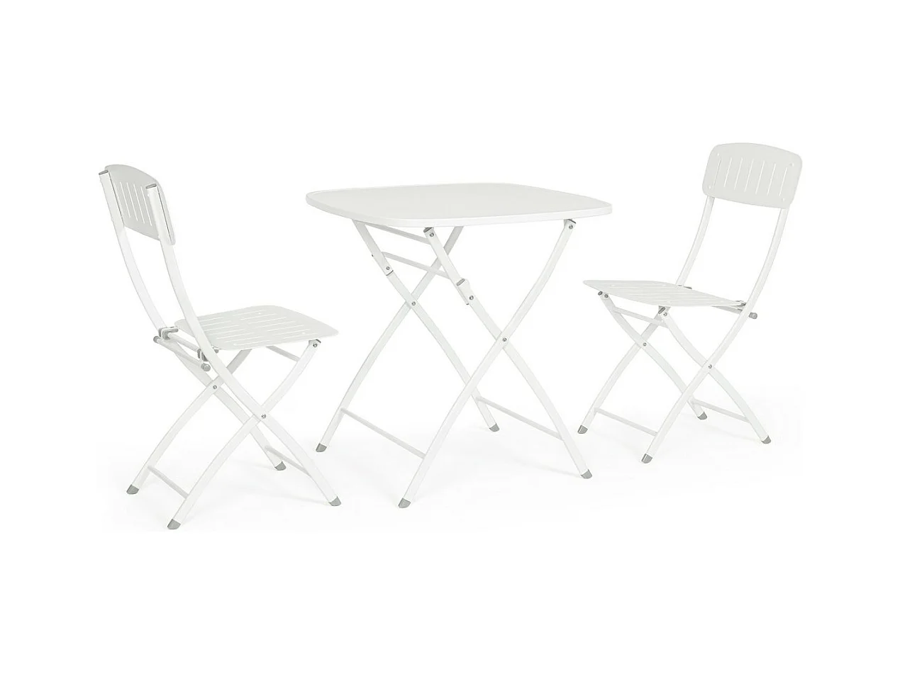 Ensemble bistrot avec table et 2 chaises en acier blanc - YVONNE