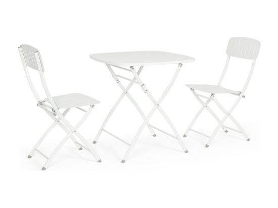 vente unique Ensemble bistrot avec table et 2 chaises en acier blanc - YVONNE
