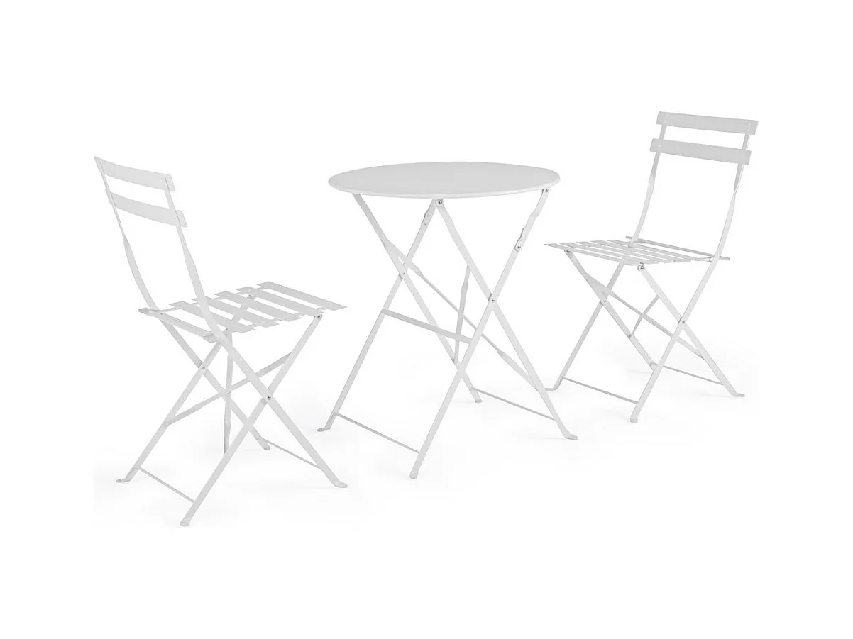 Ensemble bistrot avec table et 2 chaises en acier blanc - WISSANT