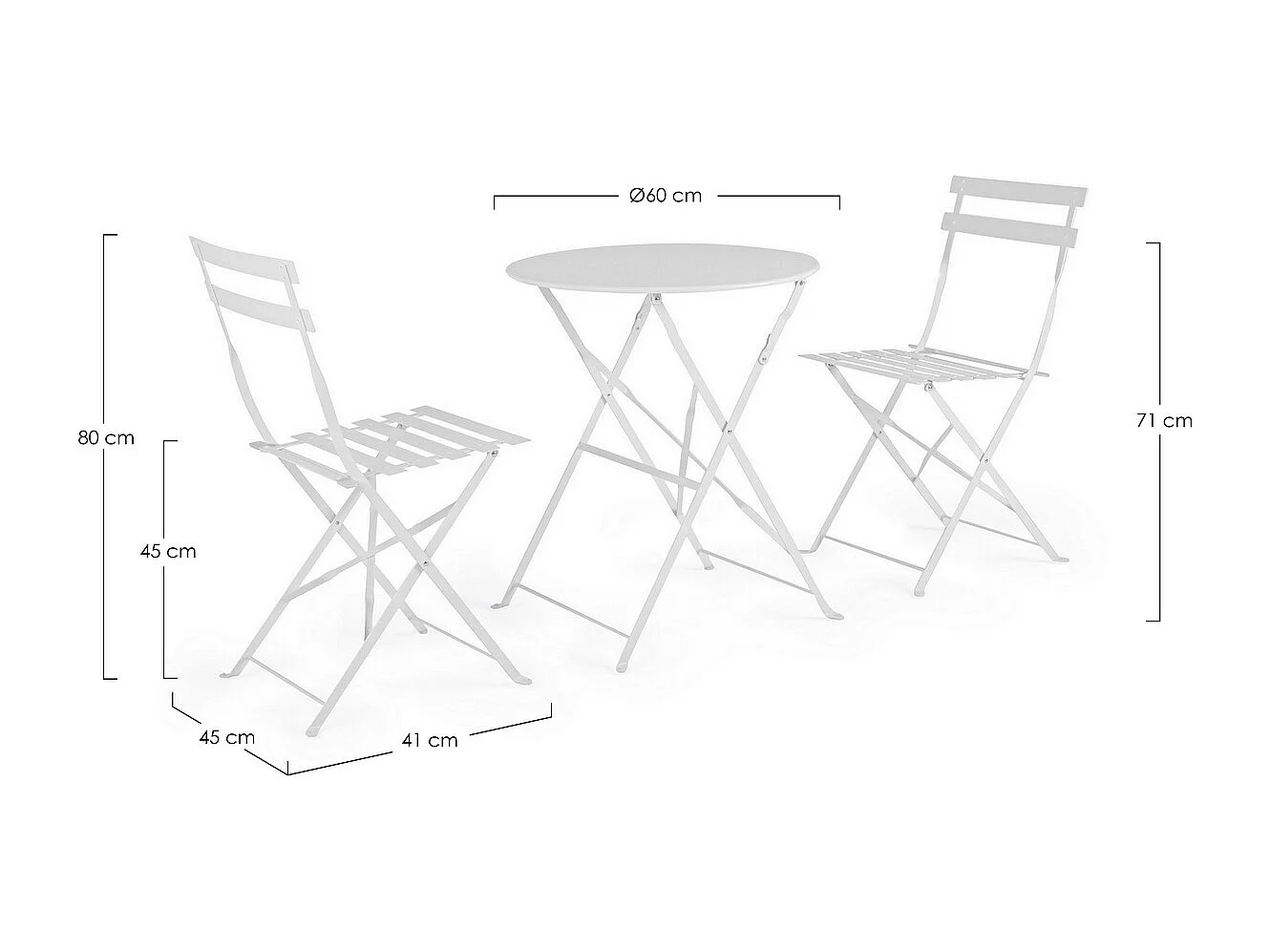 Ensemble bistrot avec table et 2 chaises en acier blanc - WISSANT