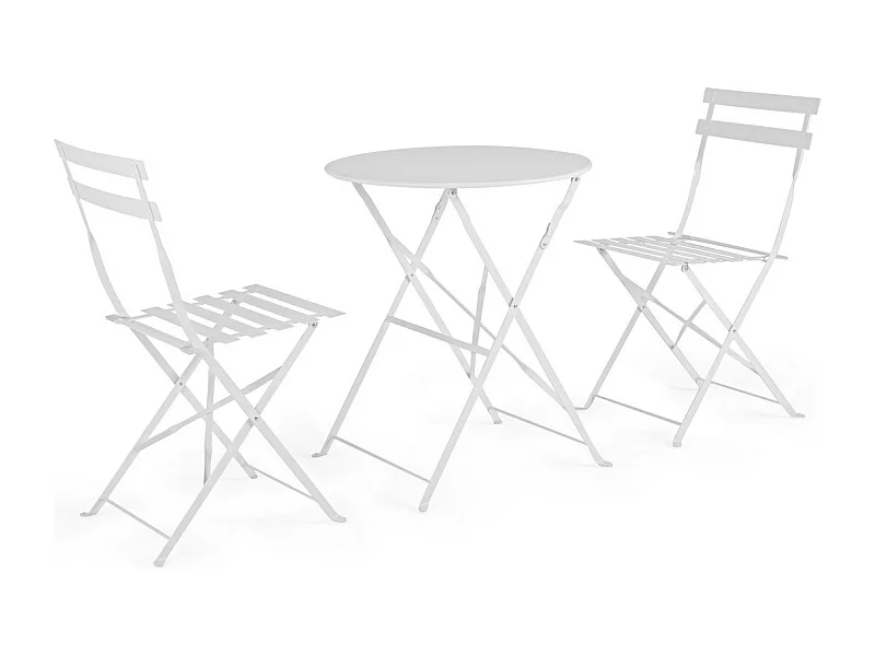 Bistrot-Set mit weißem Stahltisch und 2 Stühlen - WISSANT