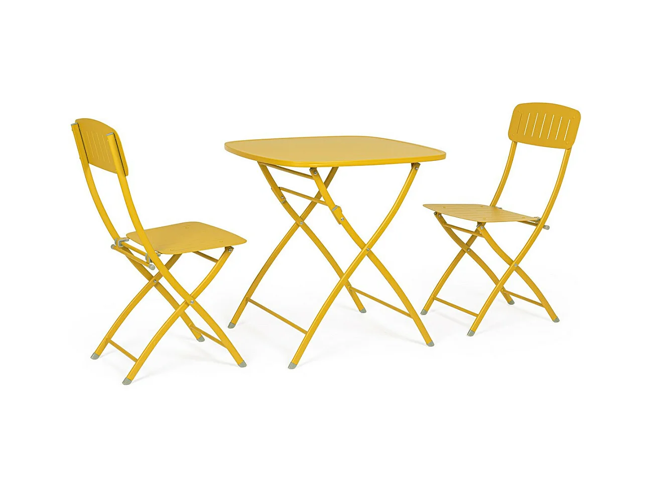 Service de bistrot avec table et 2 chaises en acier jaune ocre - YVONNE