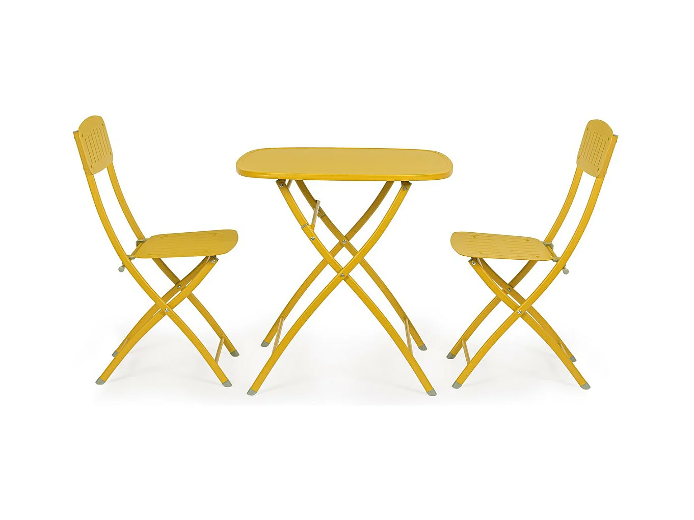 Bistrotset met okergele stalen tafel en 2 stoelen - YVONNE