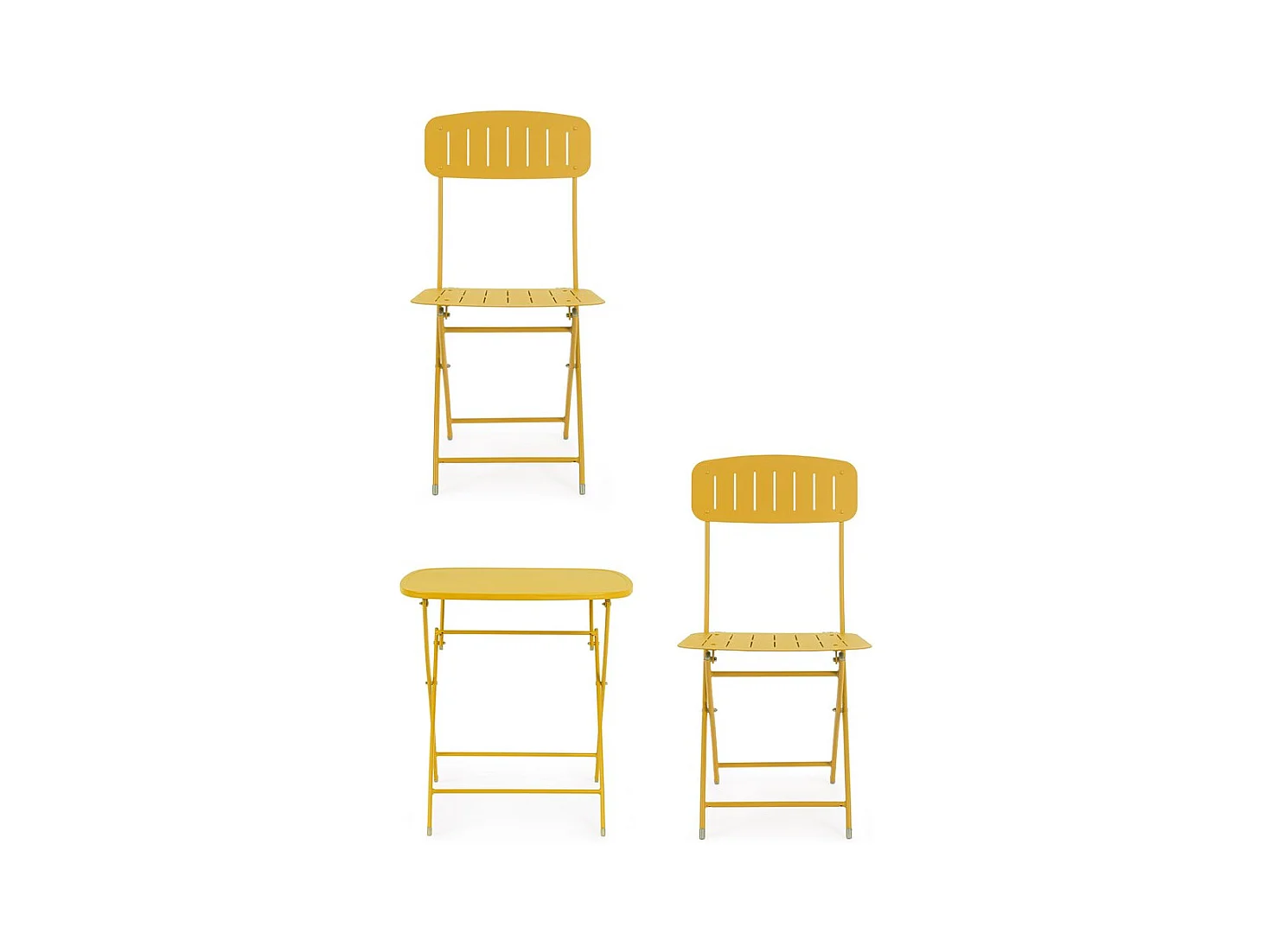 Bistrotset met okergele stalen tafel en 2 stoelen - YVONNE