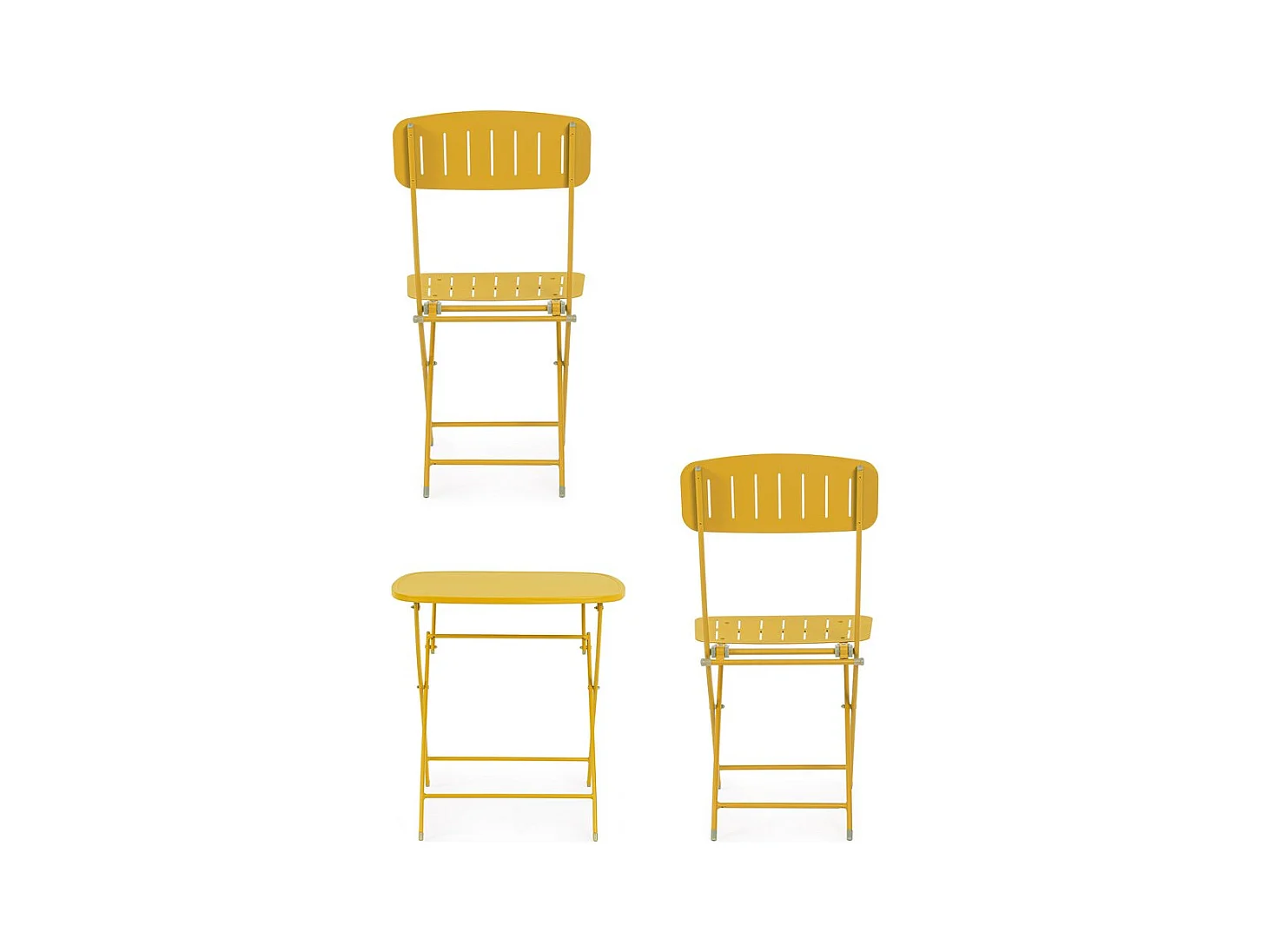 Bistrotset met okergele stalen tafel en 2 stoelen - YVONNE