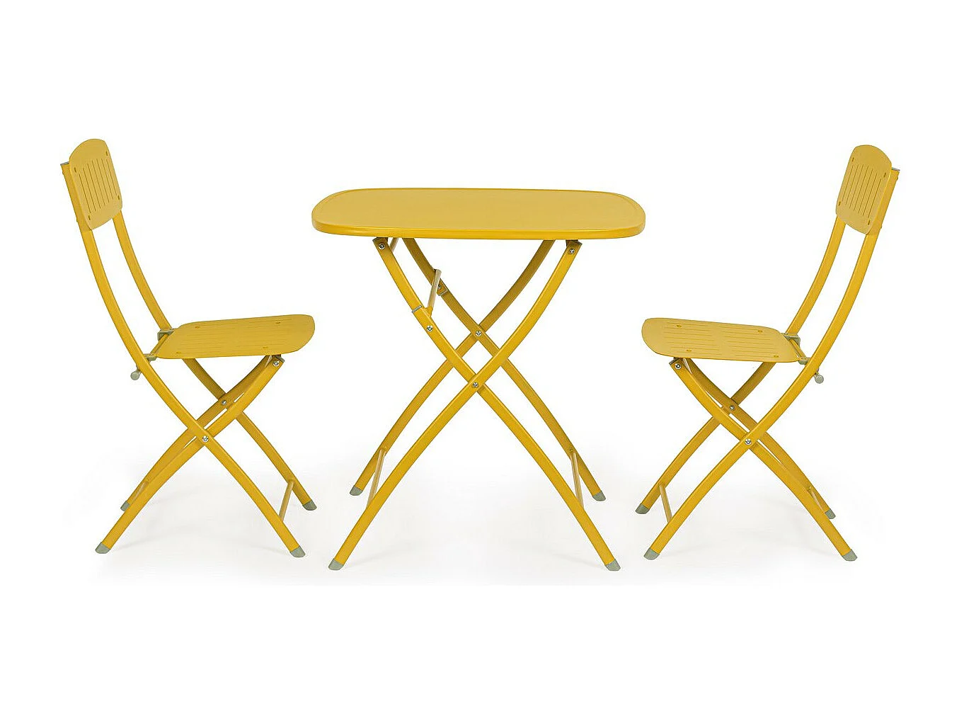 Bistrotset met okergele stalen tafel en 2 stoelen - YVONNE