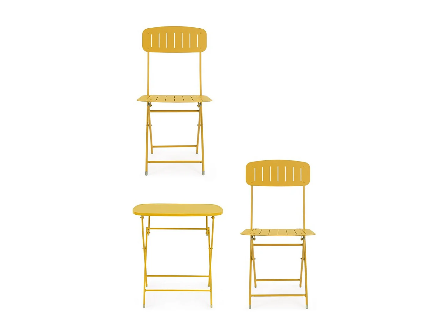 Bistrotset met okergele stalen tafel en 2 stoelen - YVONNE