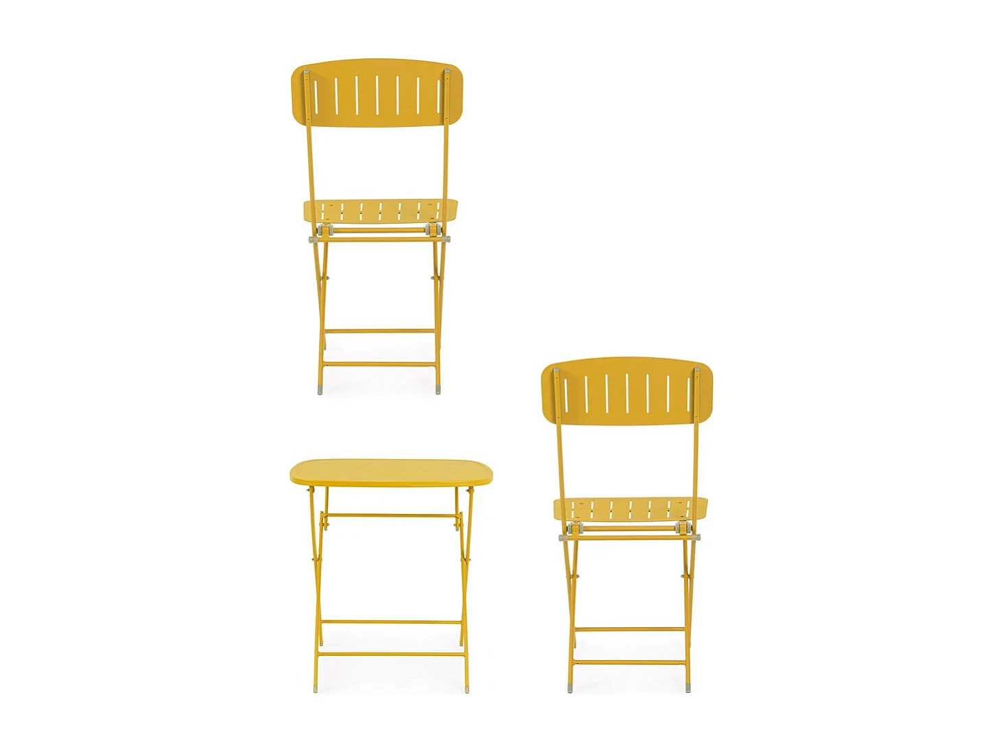 Bistrotset met okergele stalen tafel en 2 stoelen - YVONNE