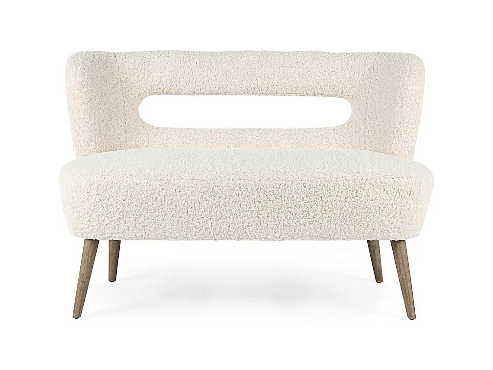 Sofá blanco de tela efecto lana, patas de madera de caucho - CORTINA