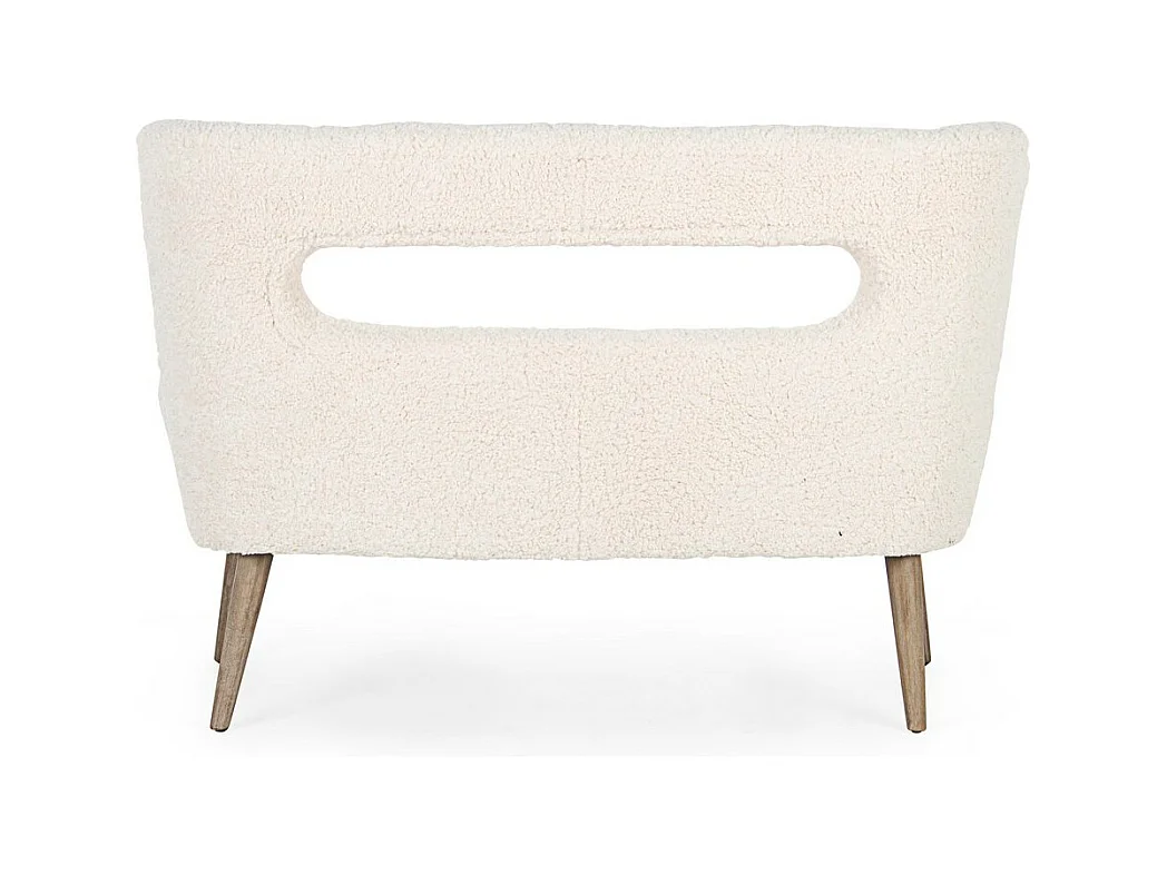 Sofá blanco de tela efecto lana, patas de madera de caucho - CORTINA