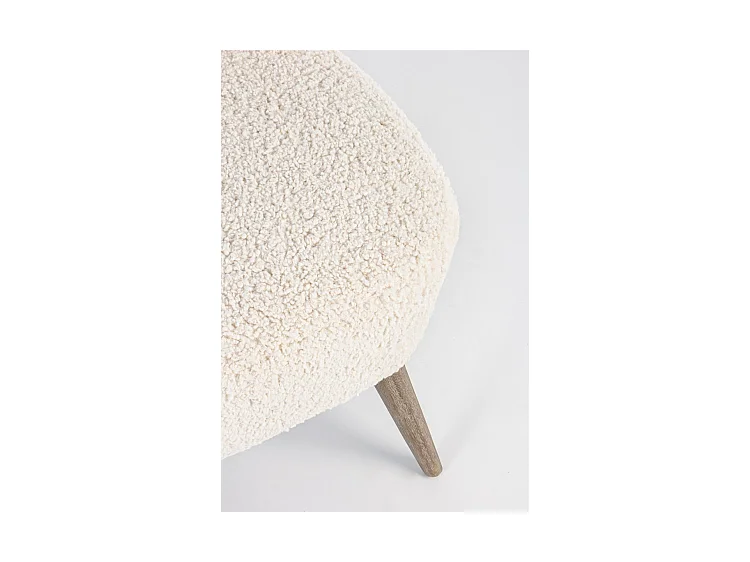 Sofá blanco de tela efecto lana, patas de madera de caucho - CORTINA