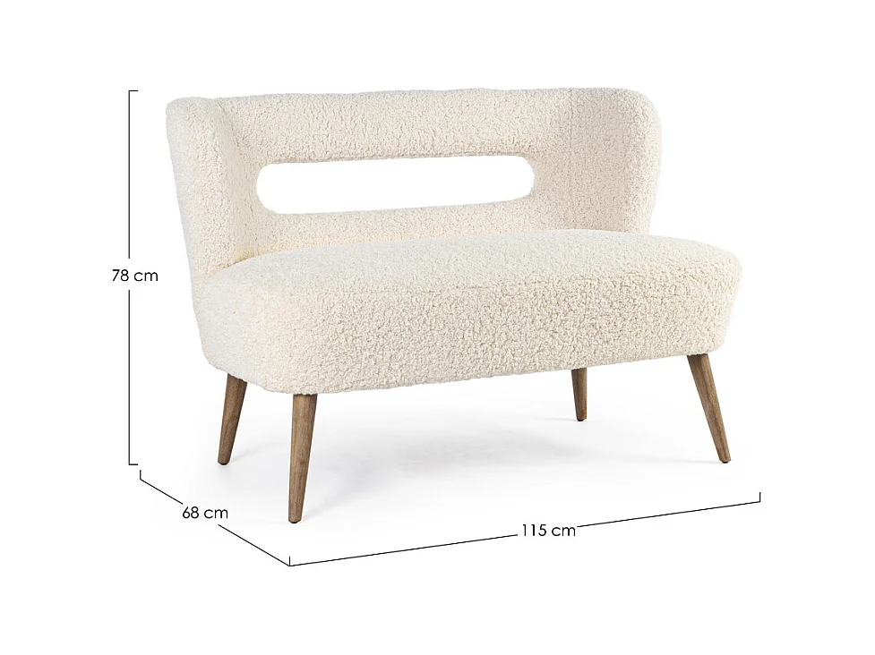 Sofa aus weißem Wollstoff, Beine aus Kautschukholz - CORTINA