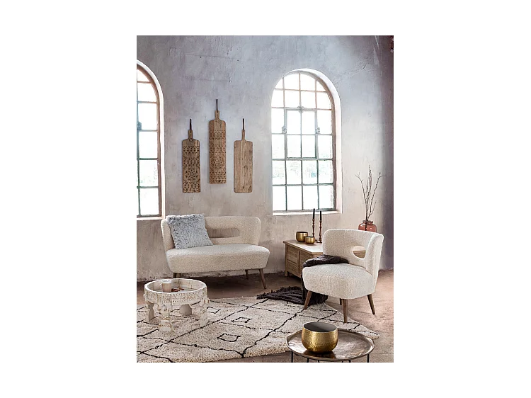 Sofa aus weißem Wollstoff, Beine aus Kautschukholz - CORTINA