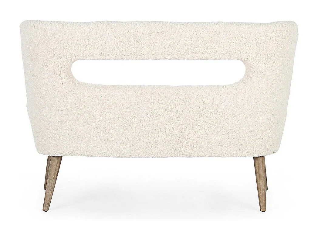 Canapé en tissu blanc effet laine, pieds en bois d'hévéa - CORTINA