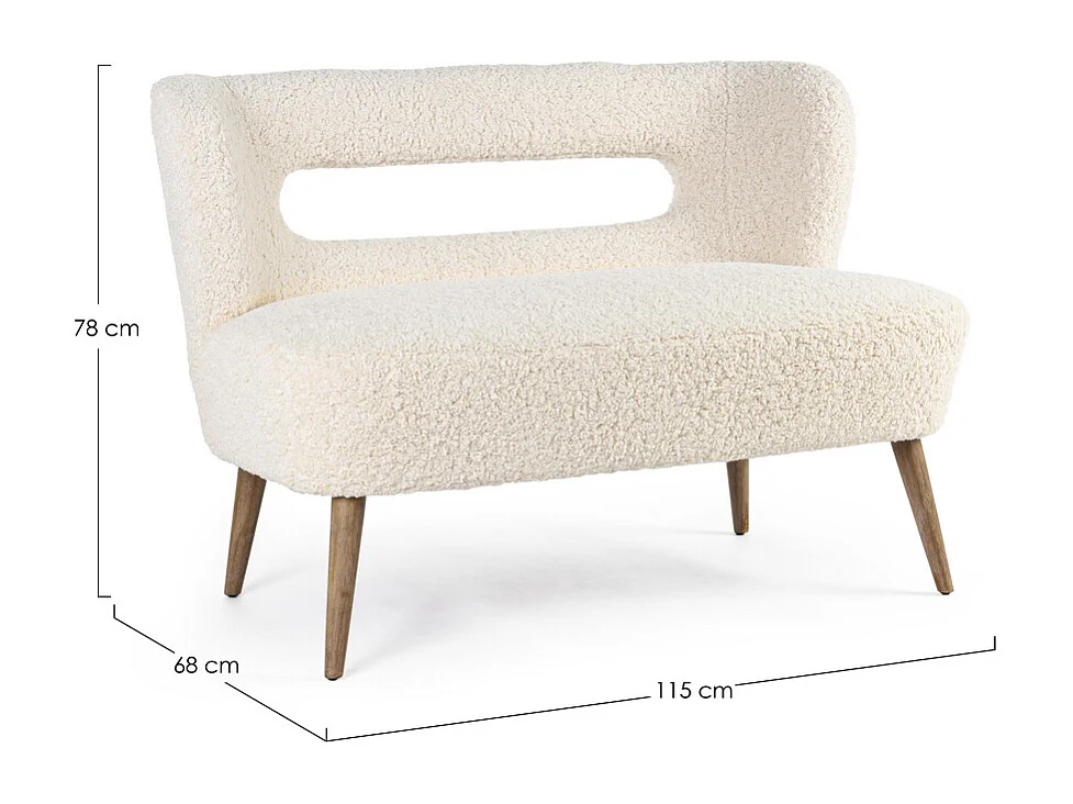 Canapé en tissu blanc effet laine, pieds en bois d'hévéa - CORTINA