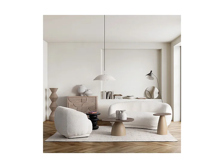 Canapé en tissu effet bouclé blanc - TECLA