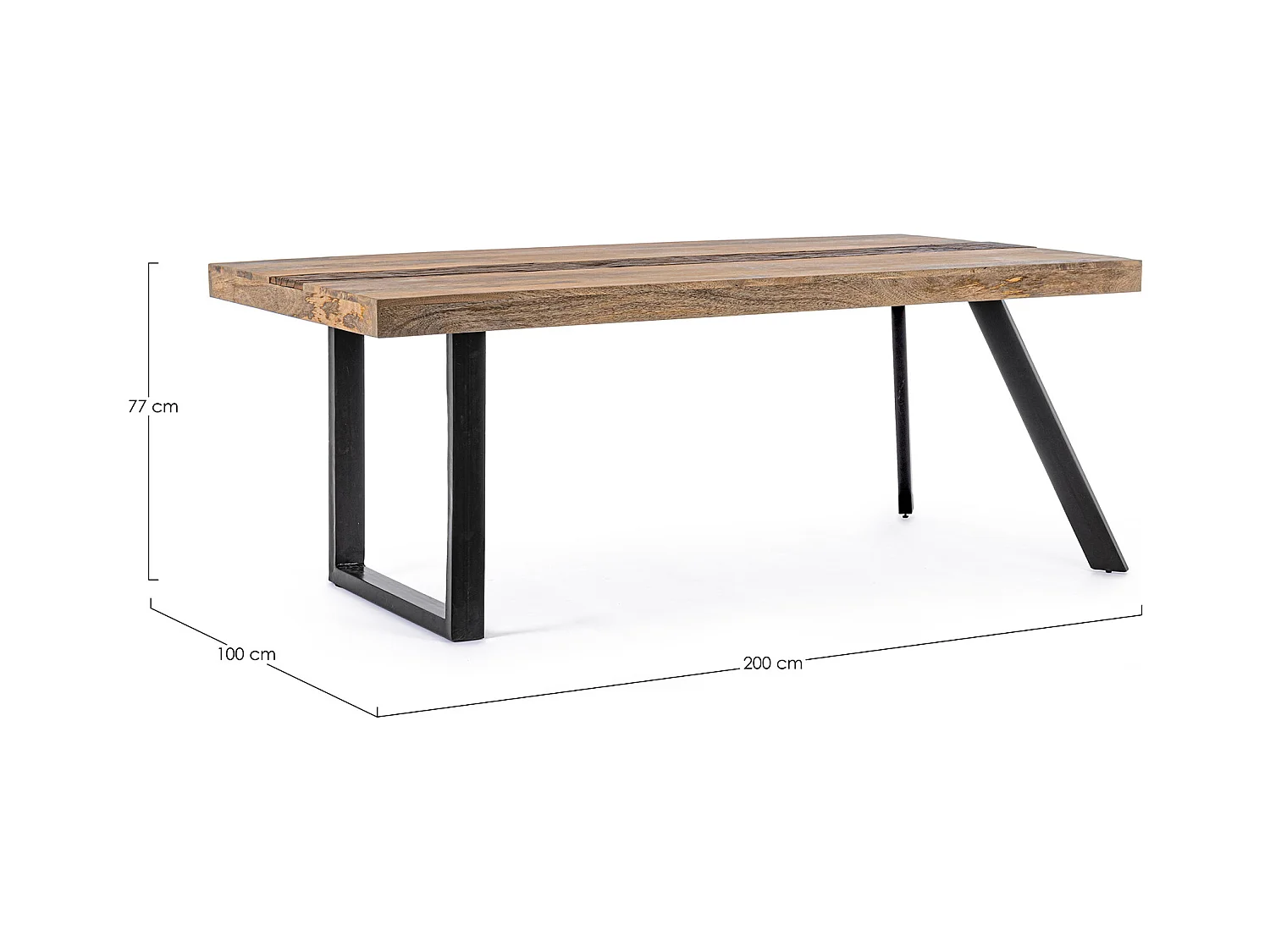 Tisch aus Mangoholz und schwarzen Stahlbeinen, 200×100 - MANCHESTER