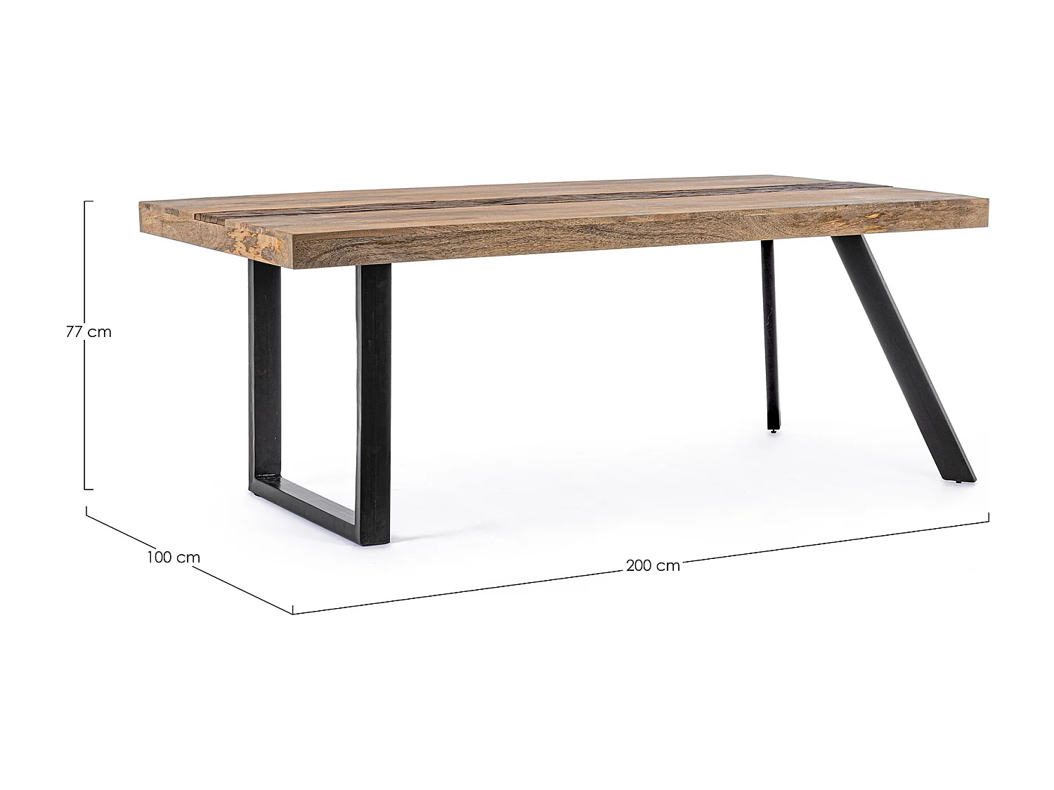 Stół wykonany z drewna mango i czarnych stalowych nóg, 200×100 - MANCHESTER