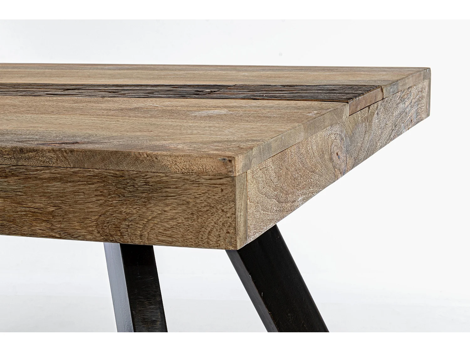 Stół wykonany z drewna mango i czarnych stalowych nóg, 200×100 - MANCHESTER