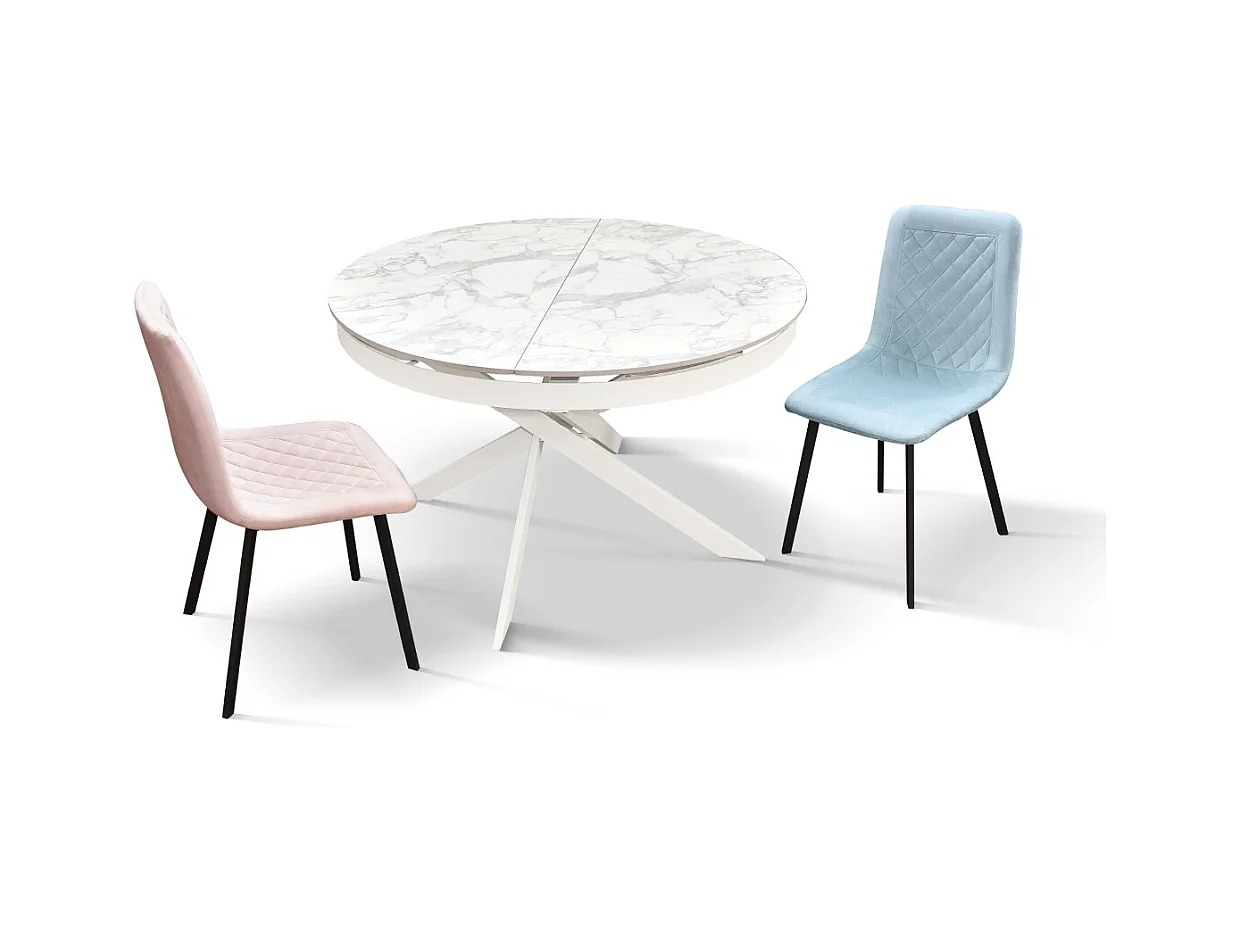 Okrągły stół rozkładany Ø120, ceramika z efektem marmuru i biała podstawa - FILICUDI