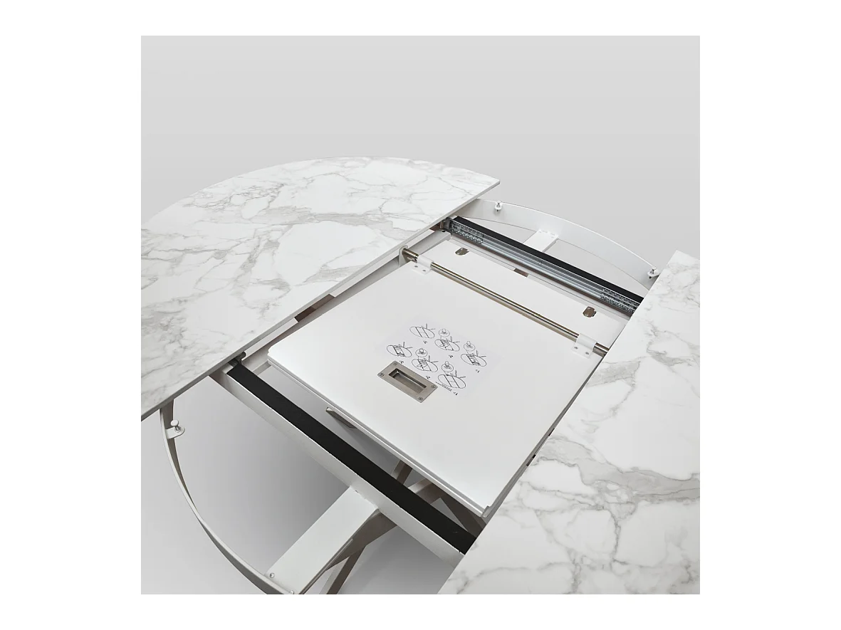 Okrągły stół rozkładany Ø120, ceramika z efektem marmuru i biała podstawa - FILICUDI