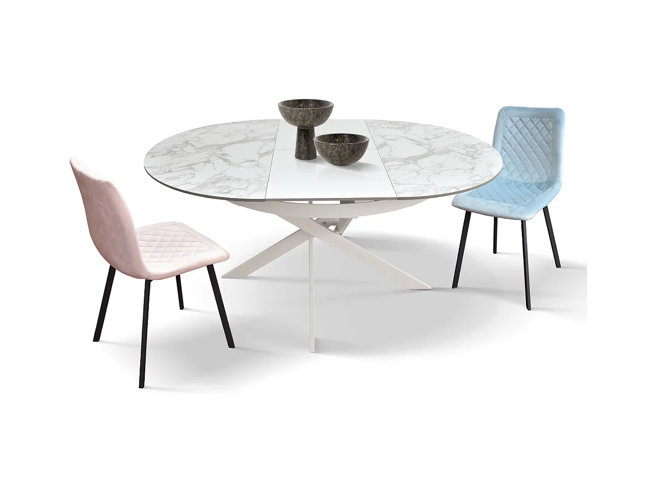 Ø120 uittrekbare ronde tafel, keramiek met marmereffect en wit onderstel - FILICUDI