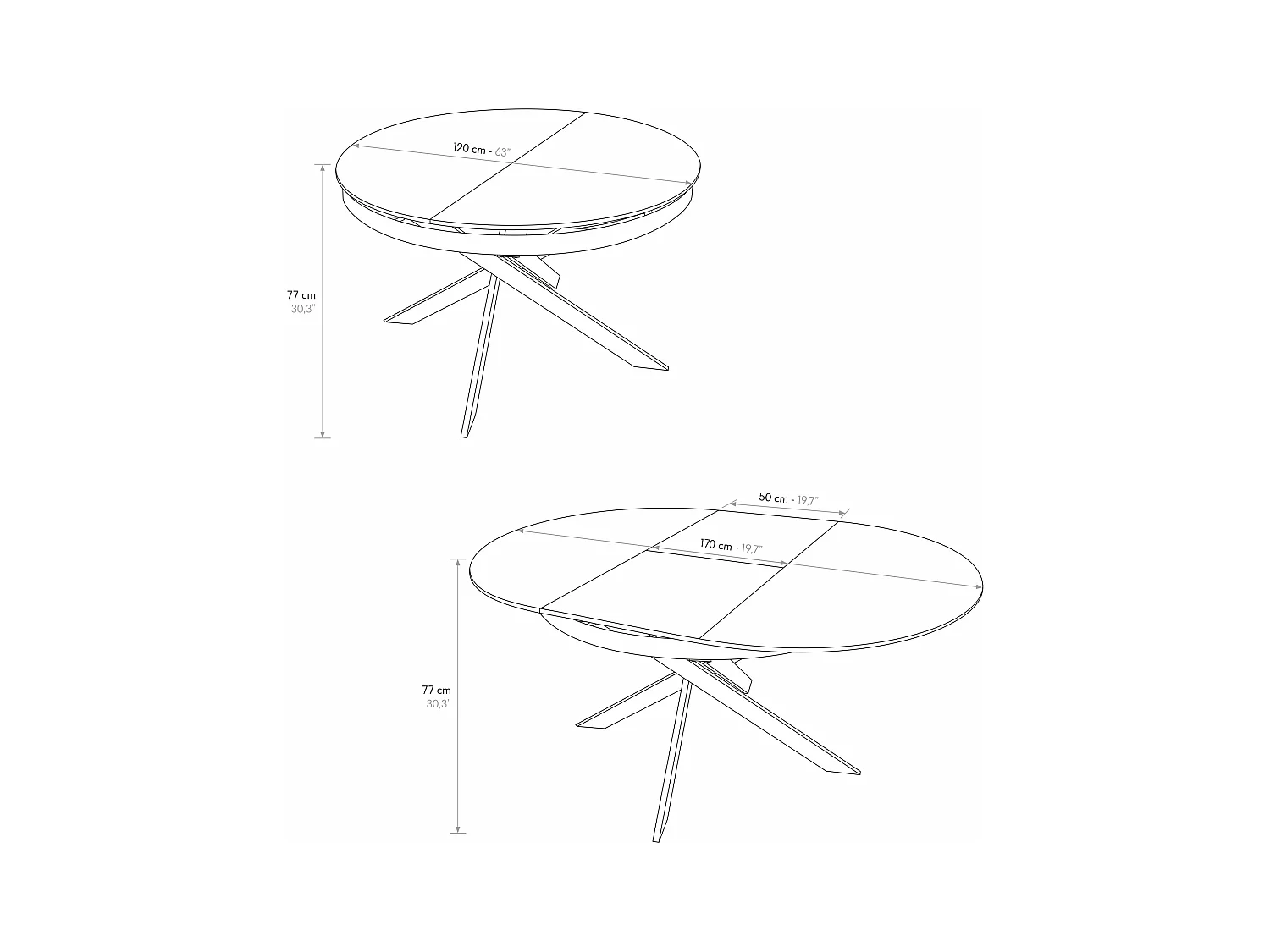 Ø120 uittrekbare ronde tafel, keramiek met marmereffect en wit onderstel - FILICUDI