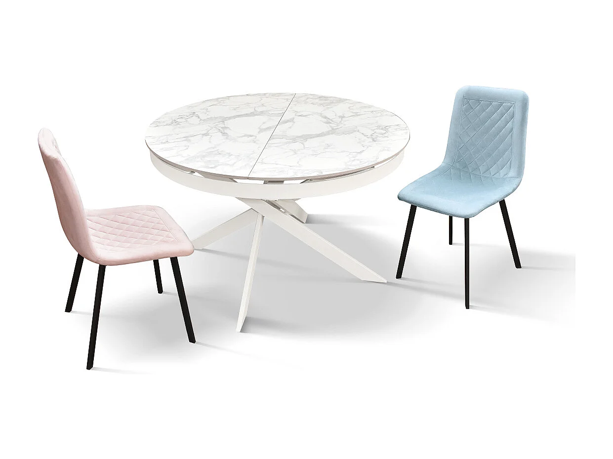 Tavolo rotondo Ø120 allungabile, ceramica effetto marmo e base bianca - FILICUDI