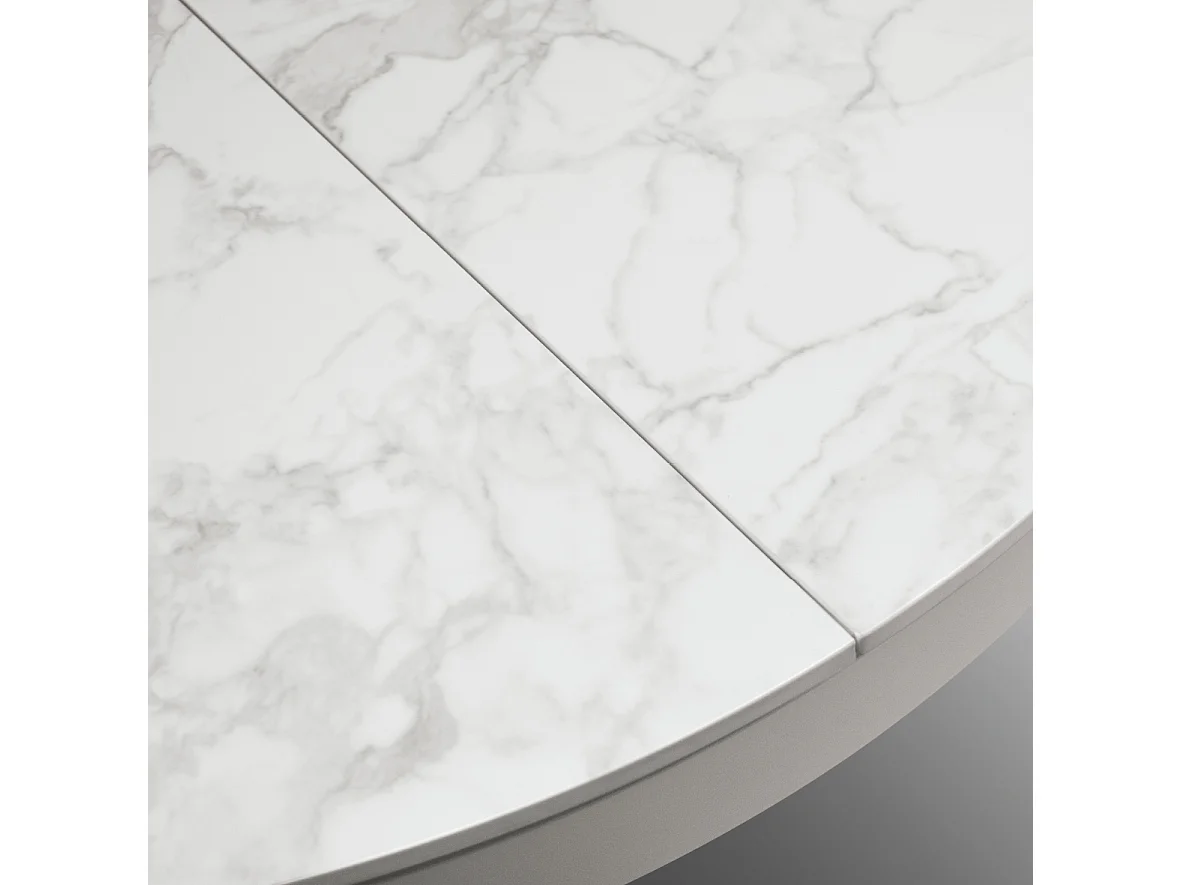 Tavolo rotondo Ø120 allungabile, ceramica effetto marmo e base bianca - FILICUDI