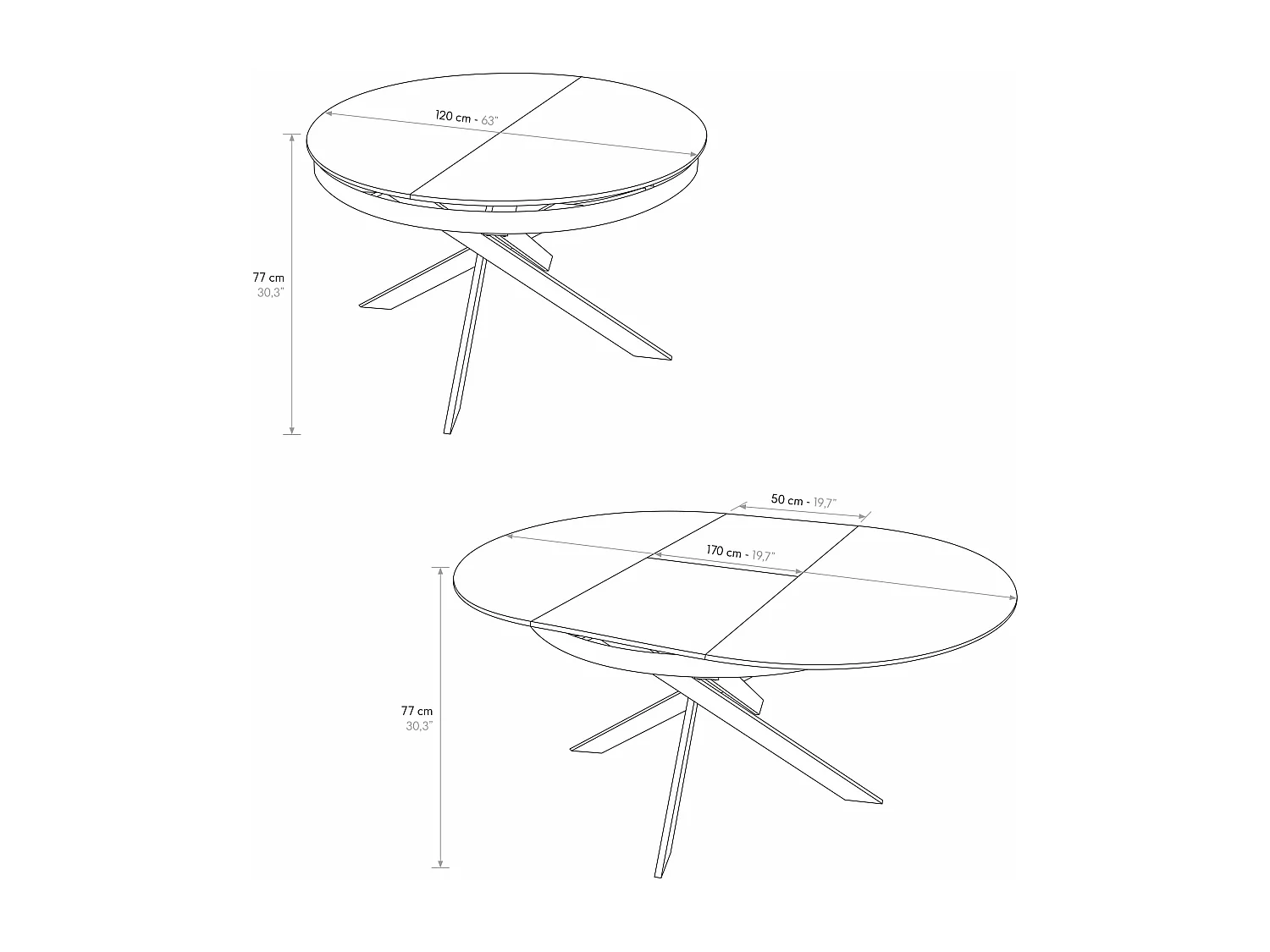 Tavolo rotondo Ø120 allungabile, ceramica effetto marmo e base bianca - FILICUDI
