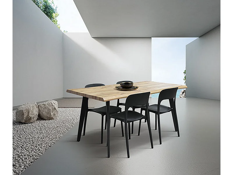 Table en bois finition chêne avec pieds en métal noir 160x90 - ALICUDI