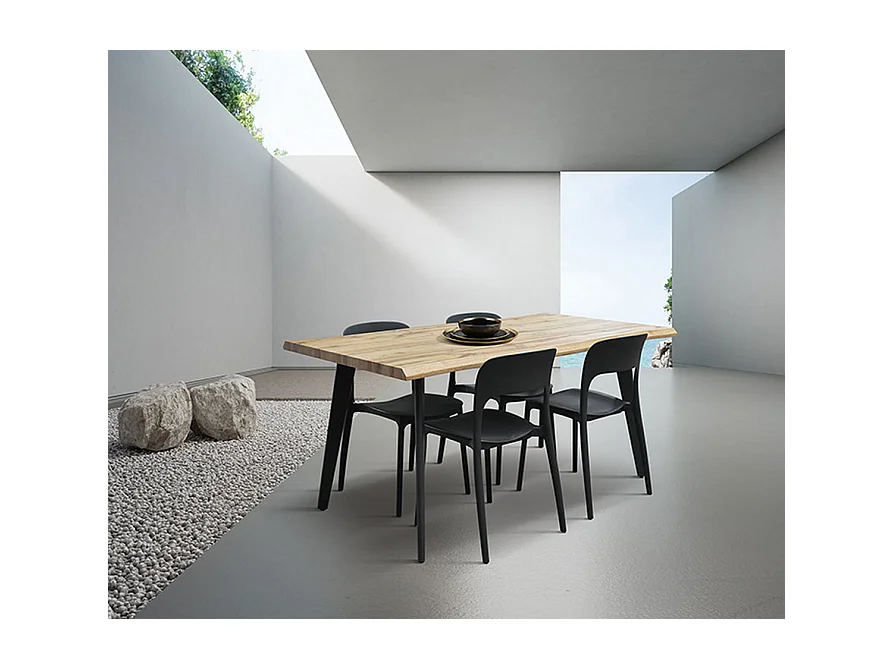 Table en bois finition chêne avec pieds en métal noir 160x90 - ALICUDI