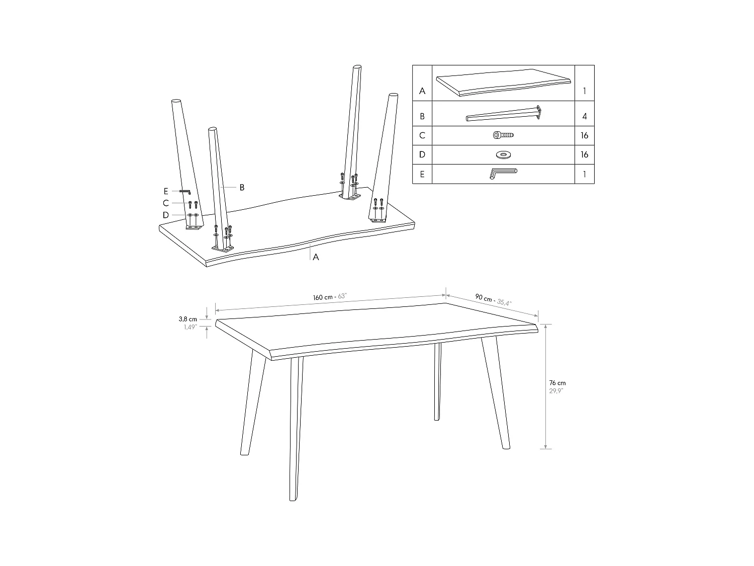 Table en bois finition chêne avec pieds en métal noir 160x90 - ALICUDI