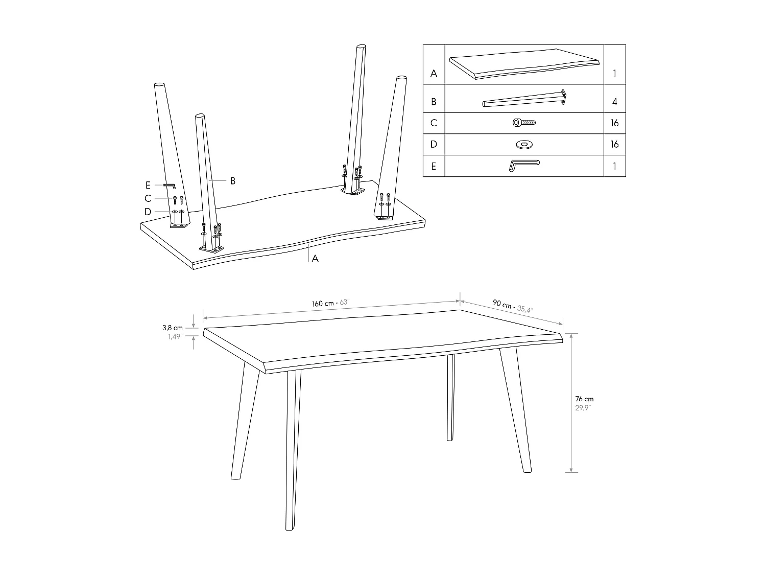 Eikenhouten tafel met zwarte metalen poten 160x90 - ALICUDI