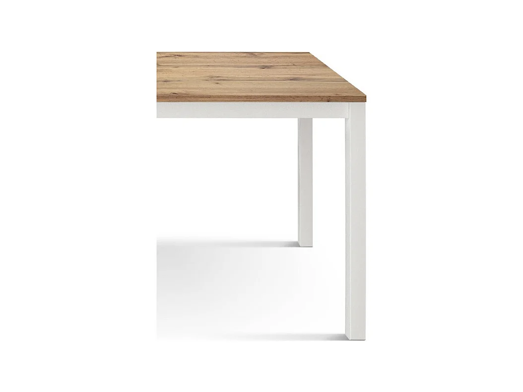 Table en bois finition chêne, piètement métal blanc 110x68 - RAVENNA