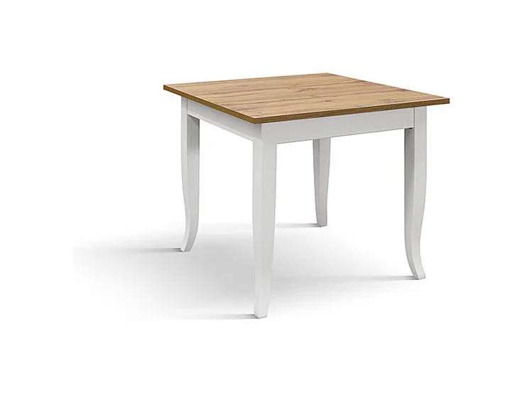 Table en bois finition chêne, cadre en bois blanc 80x80 - RIMINI