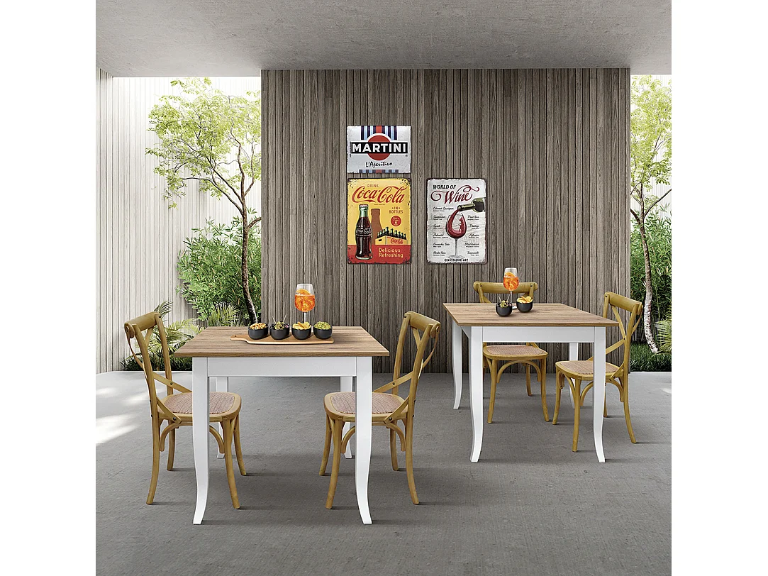 Holztisch in Eiche, weißes Holzgestell 80x80 - RIMINI