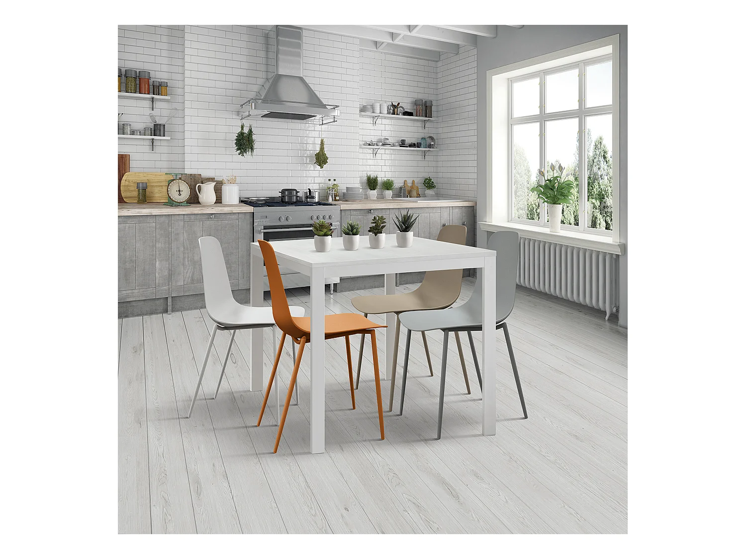 Witte houten tafel, wit metalen frame 110x68 - RAVENNA