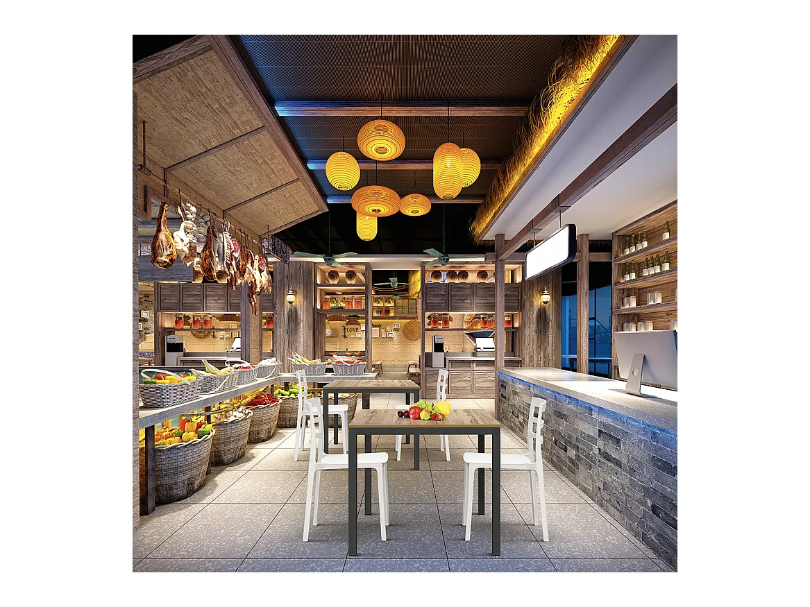 Holztisch in Eiche, anthrazitfarbenes Metallgestell 80x80 - RAVENNA