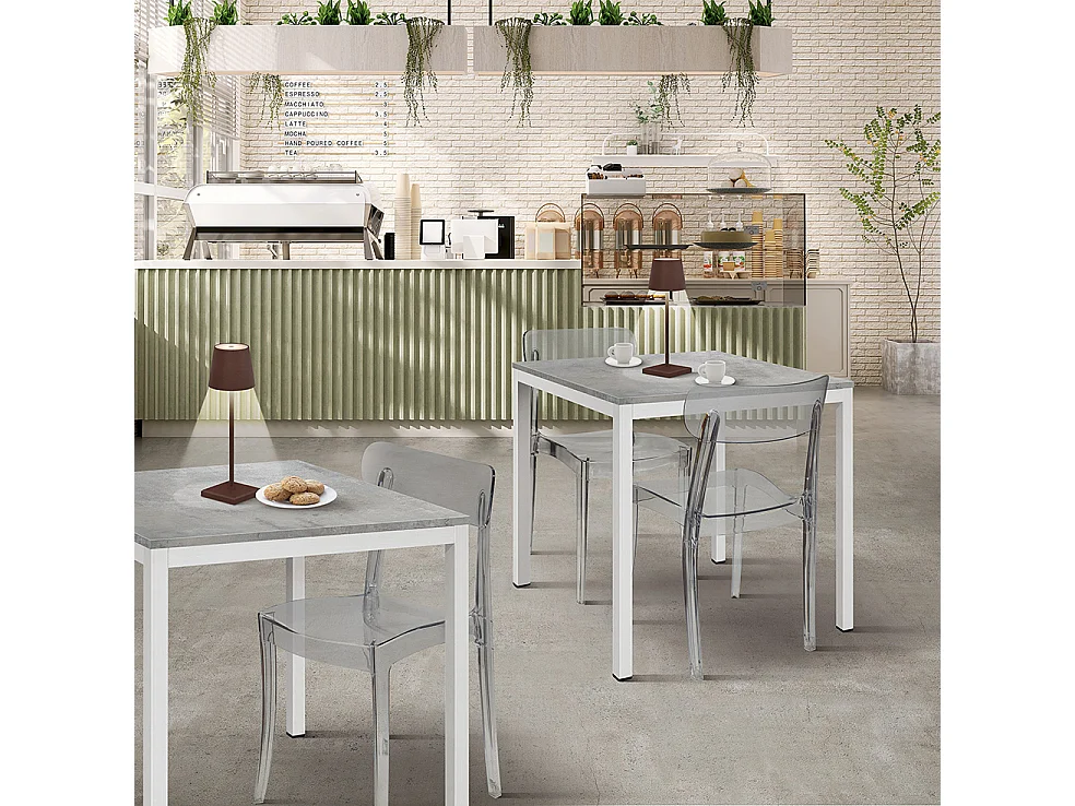 Table en bois finition grise, structure en métal blanc 80x80 - RAVENNA