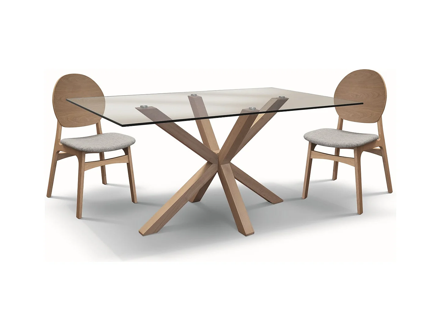 Table en verre transparent et bois naturel, 160x90 cm - SILVER LAKE