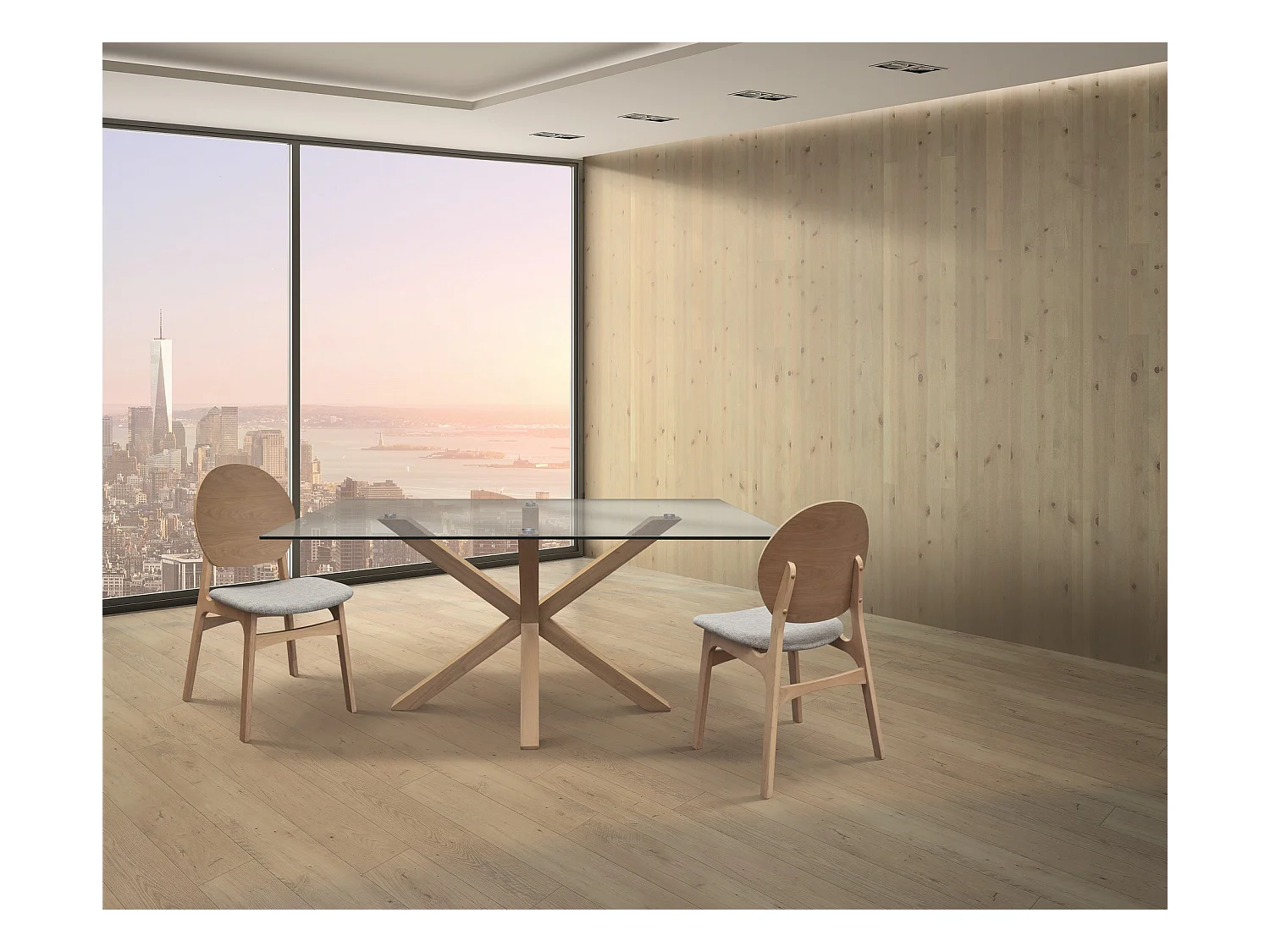 Tafel van transparant glas en natuurlijk hout, 160x90 cm - SILVER LAKE