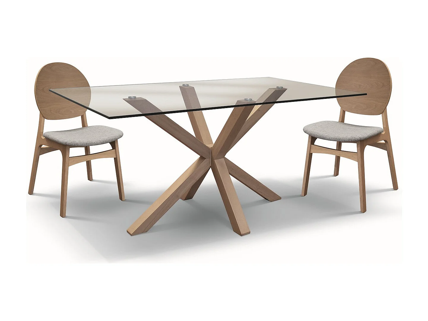 Table en verre transparent et bois naturel, 160x90 cm - SILVER LAKE