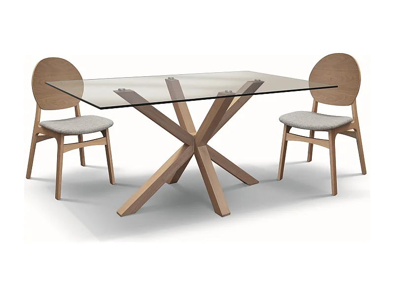 Table en verre transparent et bois naturel, 160x90 cm - SILVER LAKE