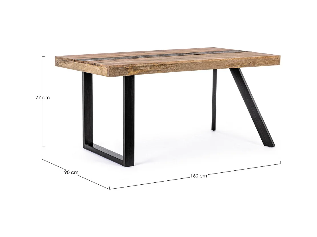 Table en bois de manguier et pieds en acier noir, 160×90 cm - MANCHESTER