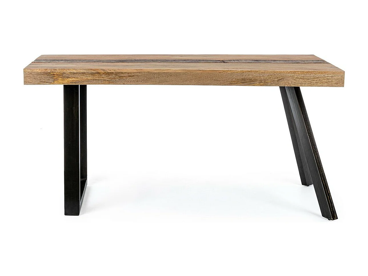 Stół wykonany z drewna mango i czarnych stalowych nóg, 160×90 cm - MANCHESTER