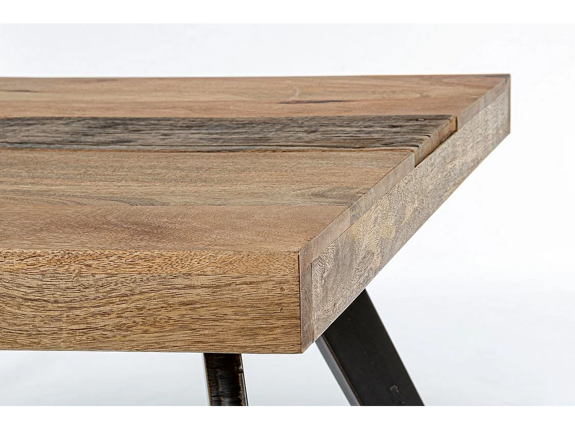 Stół wykonany z drewna mango i czarnych stalowych nóg, 160×90 cm - MANCHESTER